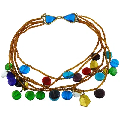 Pre-owned Saint Laurent Yves  Ysl Vintage Rare Pate De Verre Multi Strand Necklace In Black