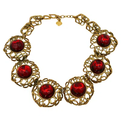 Pre-owned Saint Laurent Yves  Ysl Vintage Red Resin Cabochons Necklace