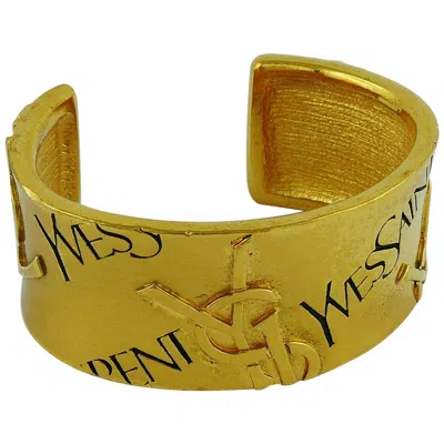 Pre-owned Saint Laurent Yves  Ysl Vintage Signature Logo Cuff Bracelet In Brown