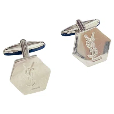 Pre-owned Saint Laurent Yves  Ysl Vintage Silver Iconic Hallmark Monogram Hexagon Cufflinks In Multiple
