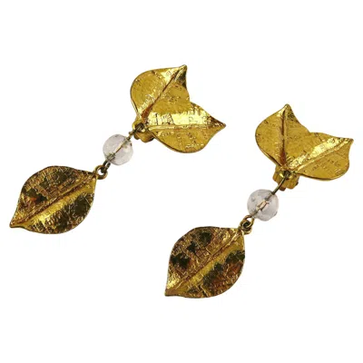 Pre-owned Saint Laurent Yves  Ysl Vintage Textured Leaves Dangling Earrings In Multi