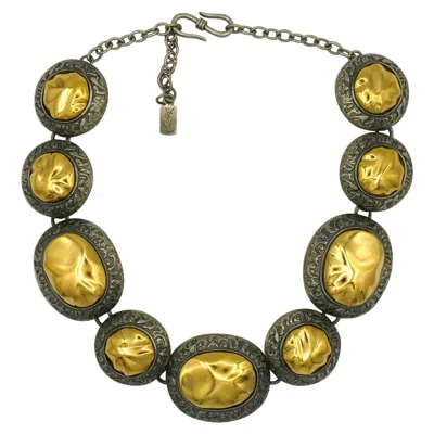 Pre-owned Saint Laurent Yves  Ysl Vintage Two Tone Cabochon Link Necklace In Multi