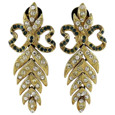 Pre-owned Saint Laurent Yves  Ysl Vintage Ultra Long Jewelled Bow Leaf Dangling Earrings In Sand