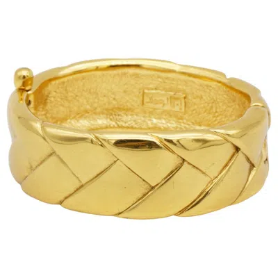 Pre-owned Saint Laurent Yves  Ysl Vintage Unisex Gold Quilted Braided Monderist Chunky Cuff In Multi