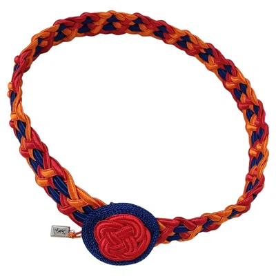 Pre-owned Saint Laurent Yves E Colorful Braided Rope Belt Vintage 1980s In Red