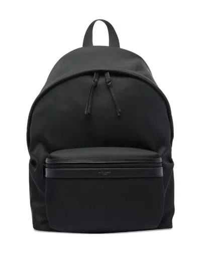 Saint Laurent City Backpack In Econyl®, Smooth Leather And Nylon In Black