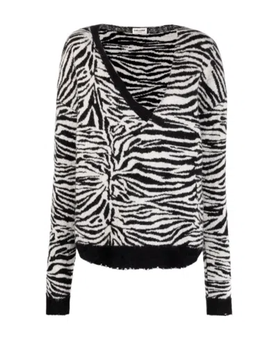 SAINT LAURENT SAINT LAURENT ZEBRA PATTERNED V-NECK SWEATER