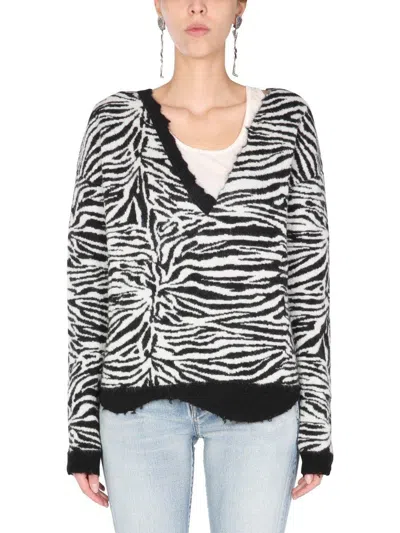 SAINT LAURENT ZEBRA PATTERNED V-NECK SWEATER