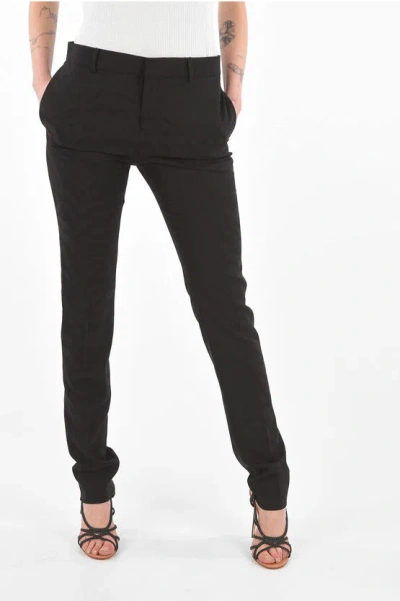 Saint Laurent Zebra-patterned Virgin Wool Straight Pants In Black