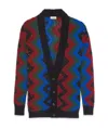 Saint Laurent Zig Zag Jacquard Sequin Cardigan In Black
