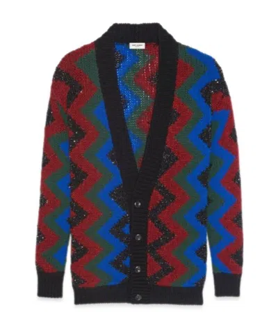 SAINT LAURENT SAINT LAURENT ZIG ZAG JACQUARD SEQUIN CARDIGAN
