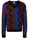 Saint Laurent Sweater With Jacquard Workmanship And Zig Zag Pattern In Blau