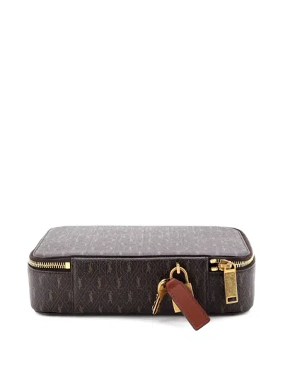 Pre-owned Saint Laurent Zip Around Jewelry Box Monogram All Over Canvas Large Pouch In Brown