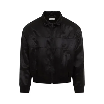 Saint Laurent Black Logo Detail Teddy Jacket In 1000