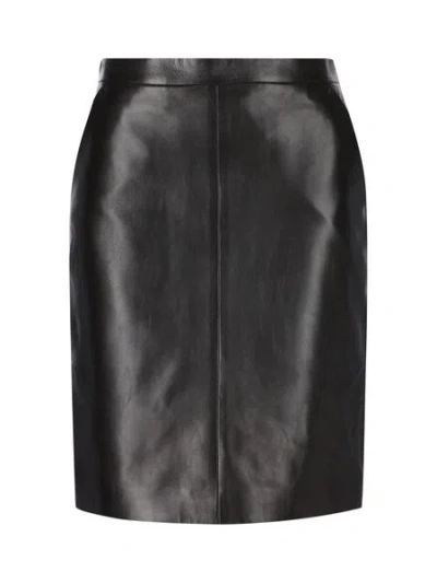 Saint Laurent Zip Detailed Leather Skirt For Women In Black