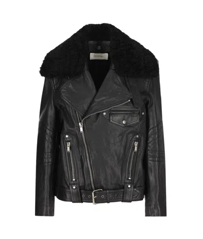 Saint Laurent Biker Jacket In Vintage Leather And Shearling In Black