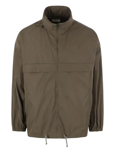 Saint Laurent Zip Front Coat In Brown