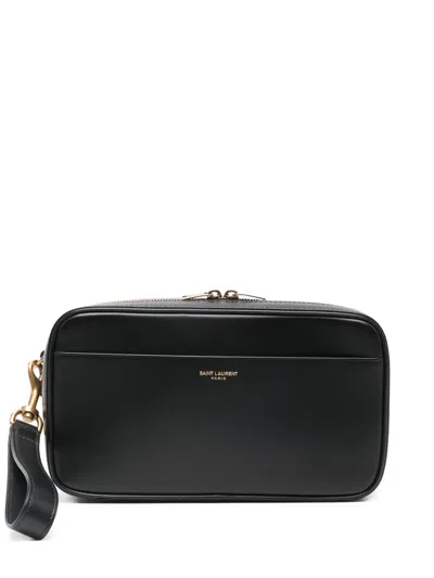 Saint Laurent Zip Wristlet Wash Bag In Black