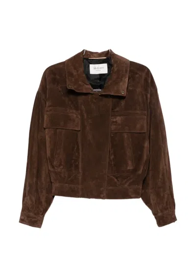 Saint Laurent Zipa-fastening Suede Jacket In Brown