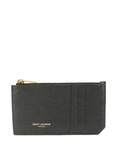 Pre-owned Saint Laurent Zipped Card Case In Black