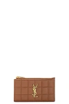 Saint Laurent Zipped Cassandre Fragments Credit Card Case In Fox
