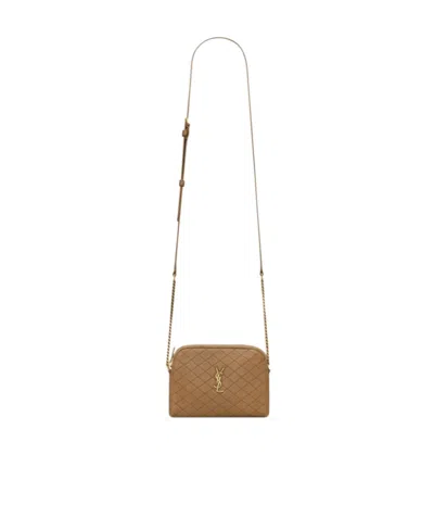 Saint Laurent Zipped Chain Pouch In Brown