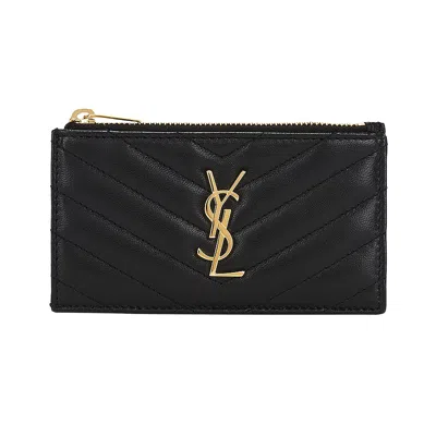 Pre-owned Saint Laurent Zipped Fragments Credit Card Case 'noir' | Black | Women's Size Onesize