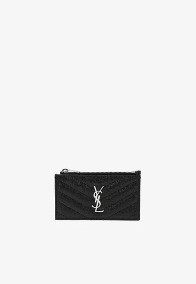 Saint Laurent Zipped Leather Cardholder In Black