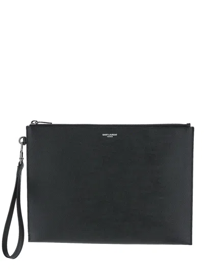 Saint Laurent Zipped Tablet Holder In Black