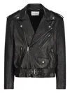 Saint Laurent Zipped Two-away Collar Leather Jacket In Black