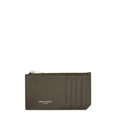 Saint Laurent Zipper Card Bag In Brown