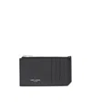 Saint Laurent Fragments Zipped Card Case In Grain De Poudre Leather Accessories In Black