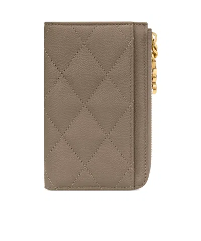 Saint Laurent Zipper Card Holder In Brown