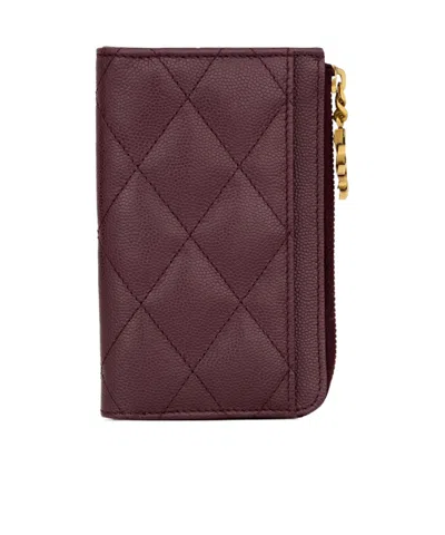 Saint Laurent Zipper Card Holder In Burgundy