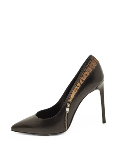 Pre-owned Saint Laurent Zipper-detail Pointed-toe Pumps In Black