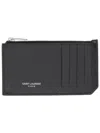 Saint Laurent Fragments Zipped Card Case In Grain De Poudre Leather Accessories In Black