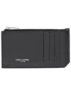 Saint Laurent Fragments Zipped Card Case In Grain De Poudre Leather Accessories In Black