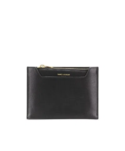 Saint Laurent Zippered Card Holder In Black