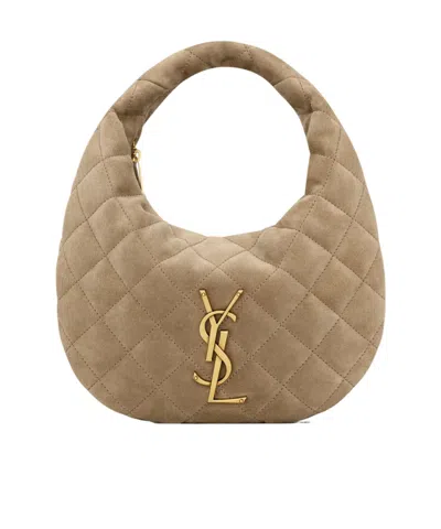 Saint Laurent Icarino Baby Quilted Suede Tote Bag In Brown