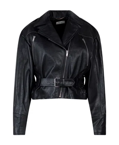 Saint Laurent Zippered Leather Jacket In Black
