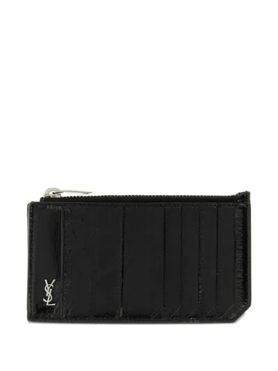 Saint Laurent Zip-up Card Holder In Black