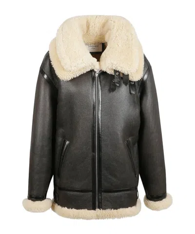Saint Laurent Zip-up Long-sleeved Jacket In Multi