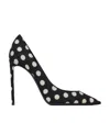Saint Laurent Polka Dot Patterned Satin Pumps With Stiletto Heel 10cm In Black