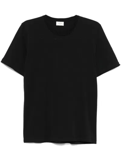 Saint Laurent Cassandre Embroidery Cotton T-shirt In Black