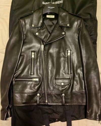 Pre-owned Saint Laurent Hedi 2016fw L01 Leather Jacket Size L In Black