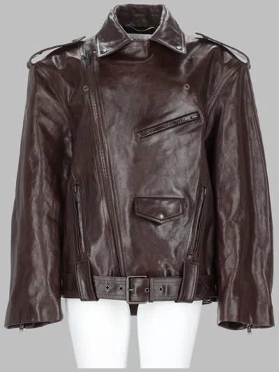 Saint Laurent -inspired Calf Leather Biker Jacket In Brown