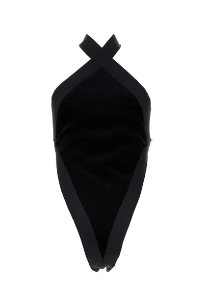 Saint Laurent -inspired Velvet Bodysuit With Silk Lining In Black