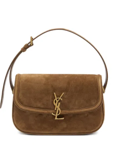 Saint Laurent Leather Box Bag With Cassandre Closure. In Brown