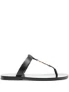 Saint Laurent Cassandre Black Flat Sandals With A T-strap In Leather Woman