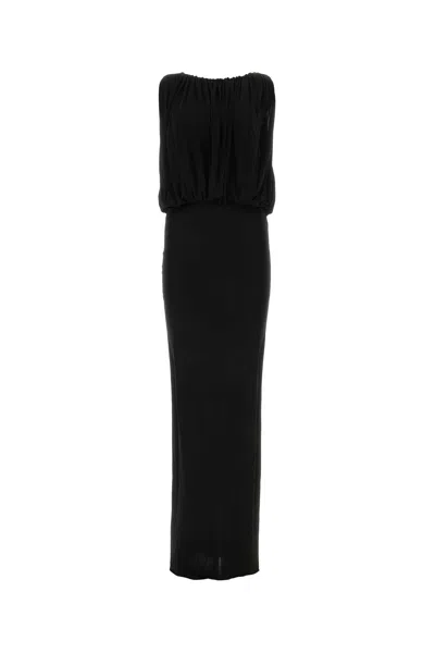 Saint Laurent -style V-neck T-shirt Long Dress In Black